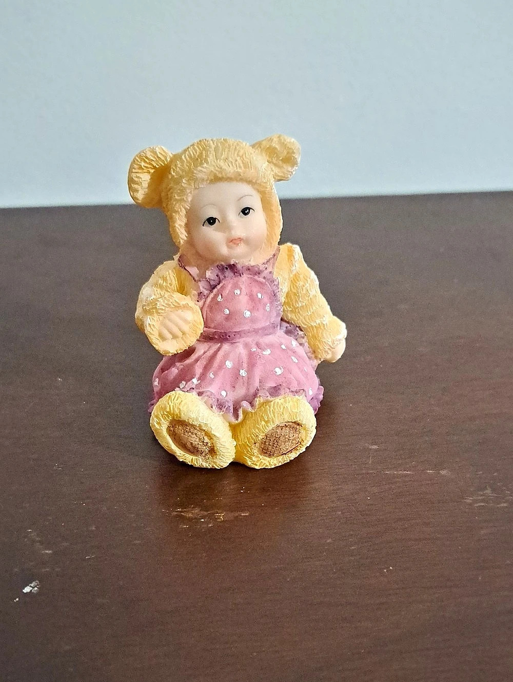 Bear Baby In Pink & Yellow. Mini Figurine